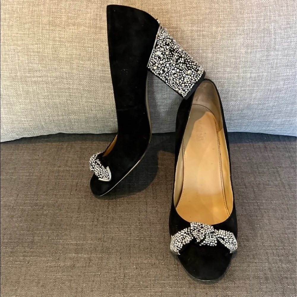 Michael Kors suede pump with silver rhinestones